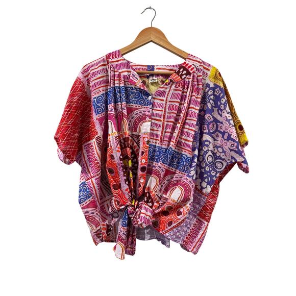 Ivy Jane Tie Front Mixed print Blouse Top Oversized S / M - Picture 2 of 7